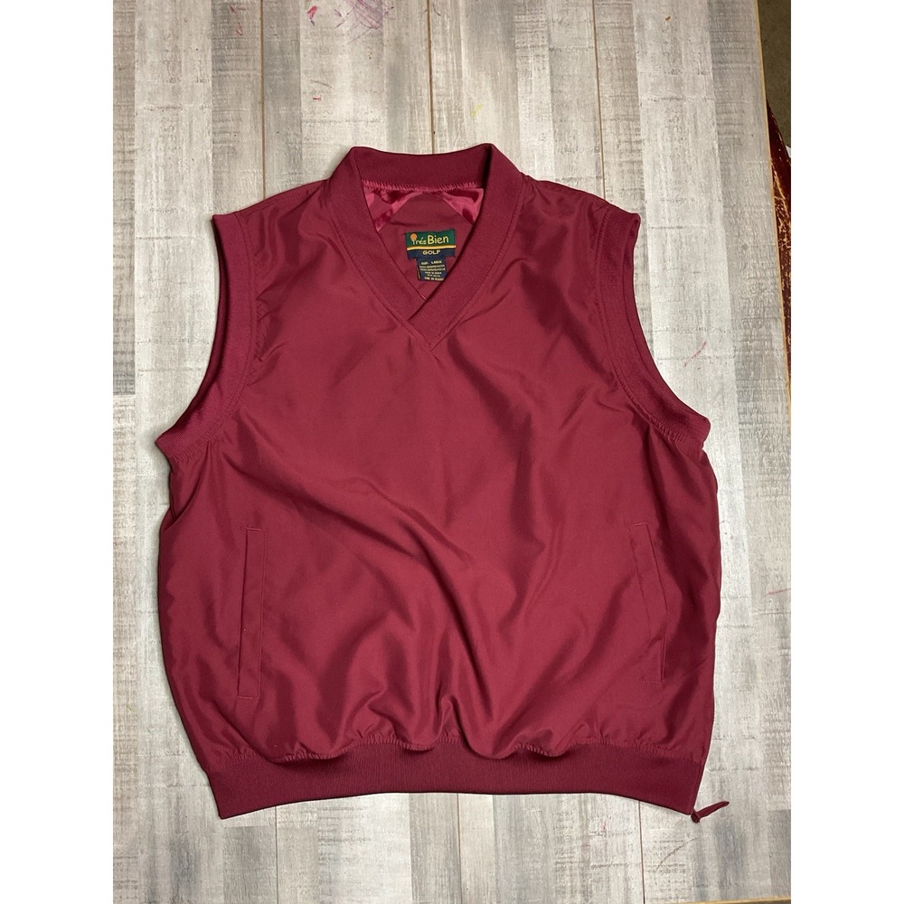 Vintage Tres Bien Golf Vest Men's Large Burgundy Sleeveless V Neck Windbreaker